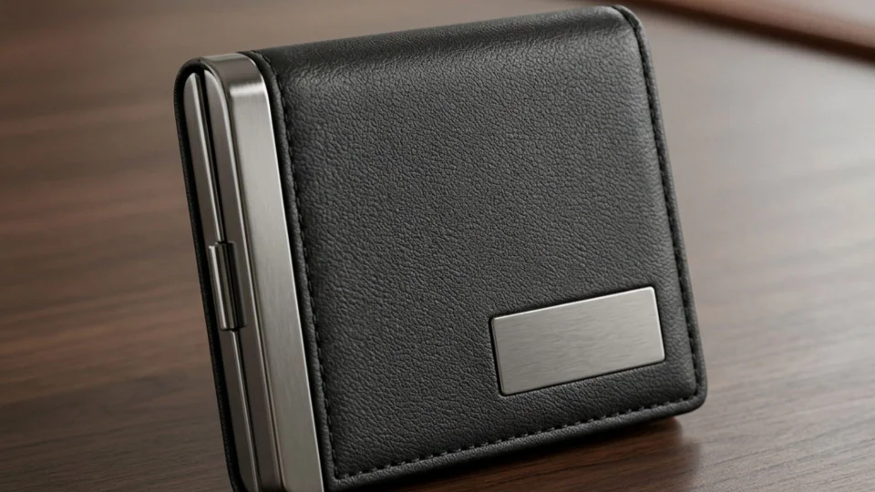 Test 1 Business Card Holder Metal and Leather as a Customisable Corporate Gift