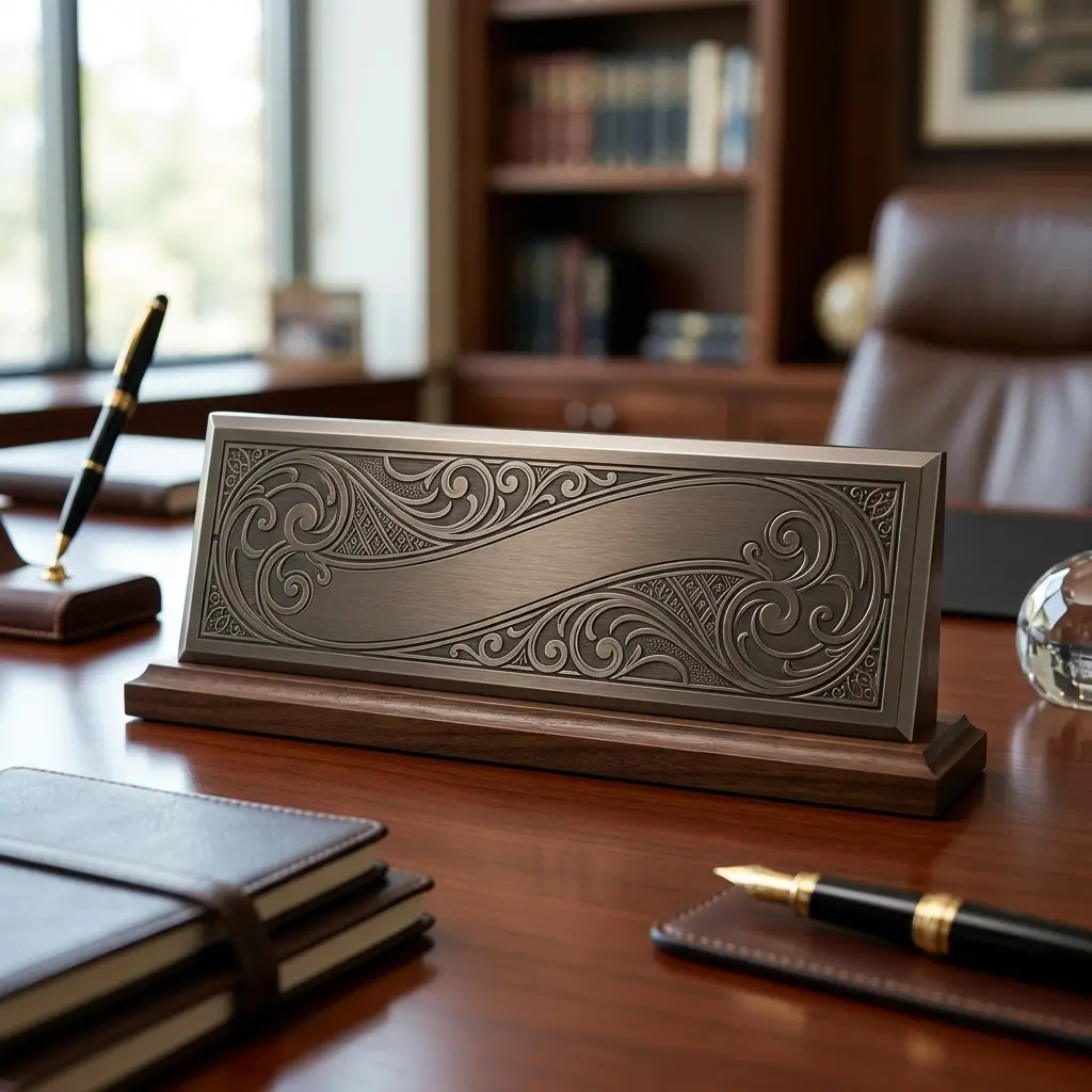 Test 1 Executive Desk Name Plate Metal Engraved as a Corporate Gift